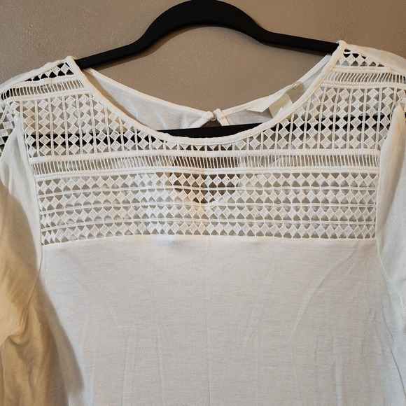 H&M Womens Pullover Slinky Stretch Knit Tee Size S White Keyhole Neck Lace Top - Picture 5 of 12